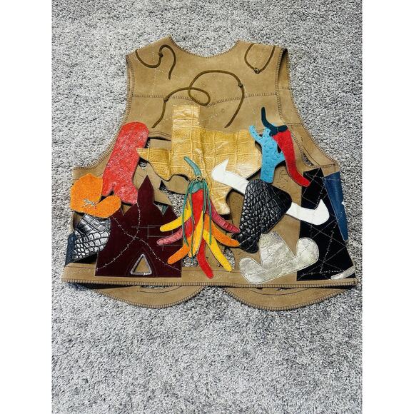 RARE Custom Leather Applique Texas Scenic Suede Vest Lifestyle Texan Cowboy - Picture 4 of 14
